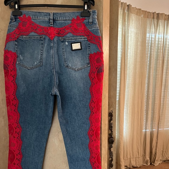 Dolce&Gabbana Denim Jeans with red lace inlay - Picture 2 of 8